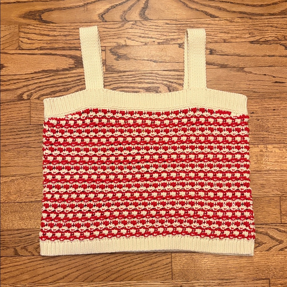 Guest in Residence Knitters Red and Cream Knit Tank Top